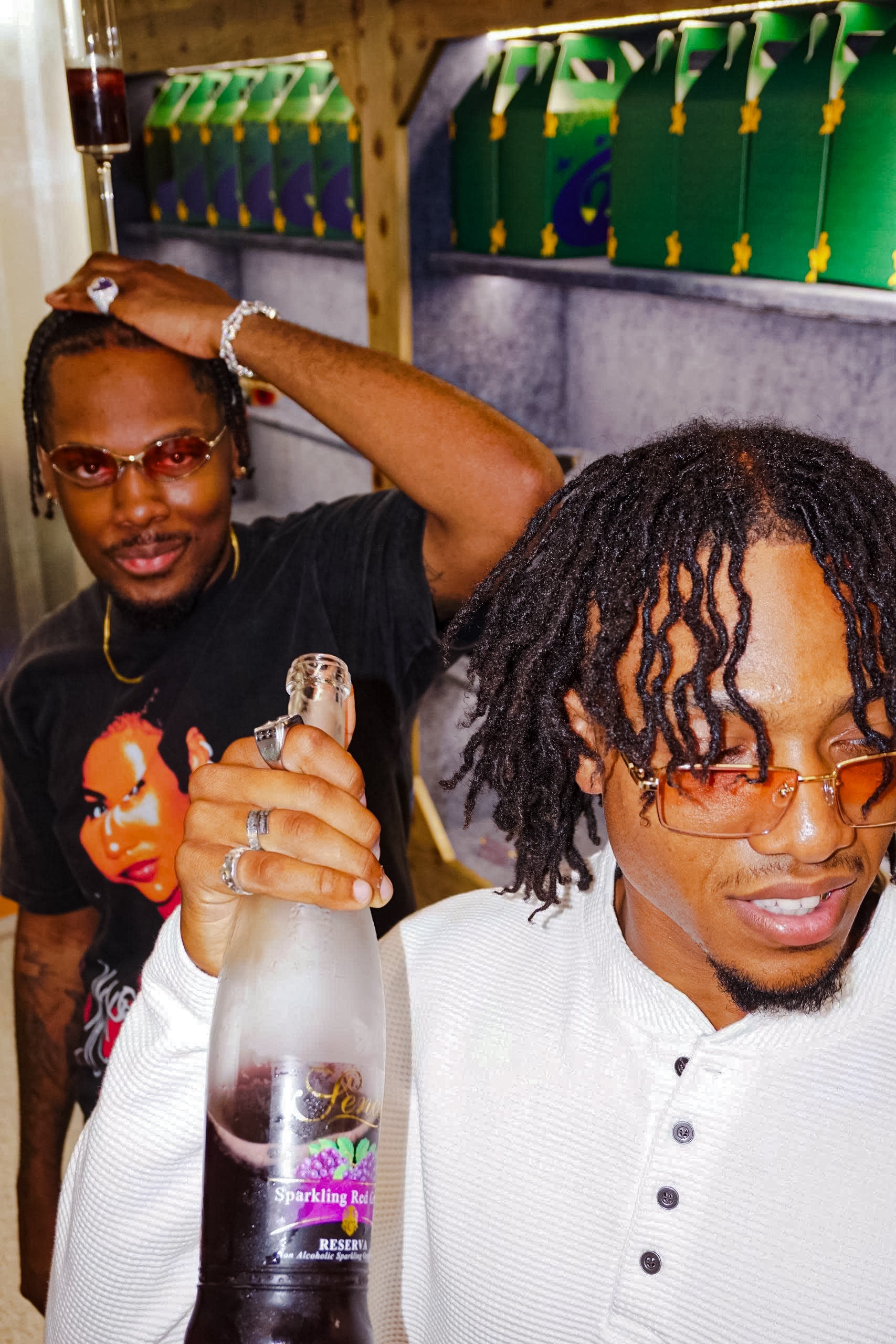 Two custom-tinted LUMLA frames worn in store